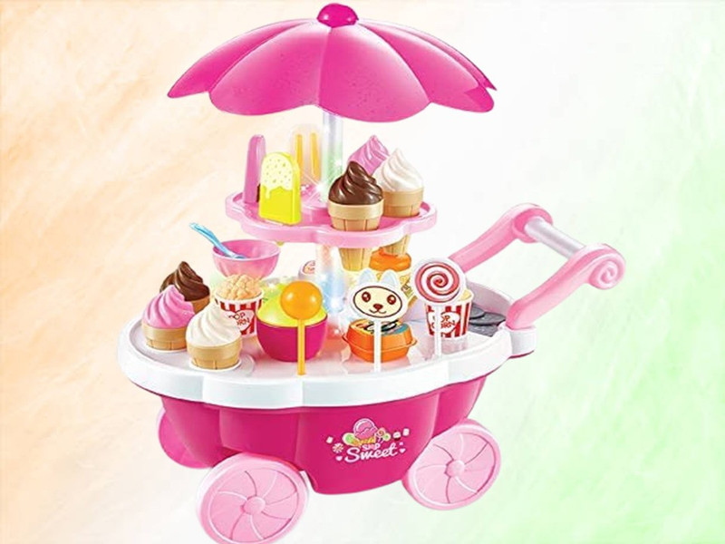 AESGOP Ice Cream Toy Cart Play Set for Kids - 39-Piece Pretend Play Food