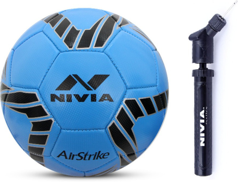 NIVIA COMBO FB-80080, Airstrike Size-5 (BLUE) + PUMP Football - Size: 5(Standard, Pack of 2)
