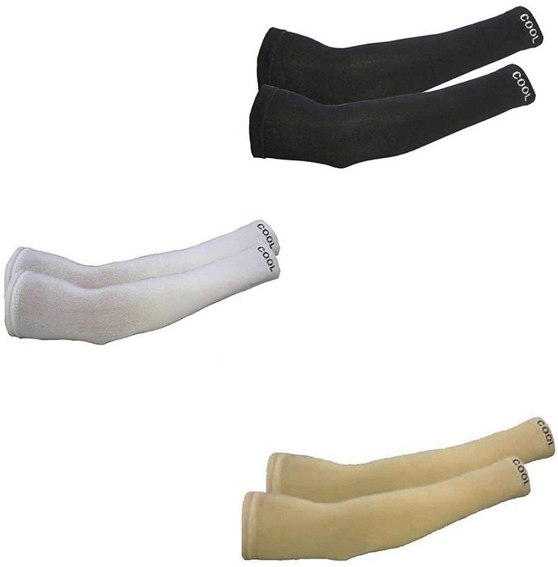 ARYANSHI 25_ARM SLEEVE-PACK3 BG BLK WHT (3 Pair) -17 Cotton Arm Warmer(Black, Gold, White)