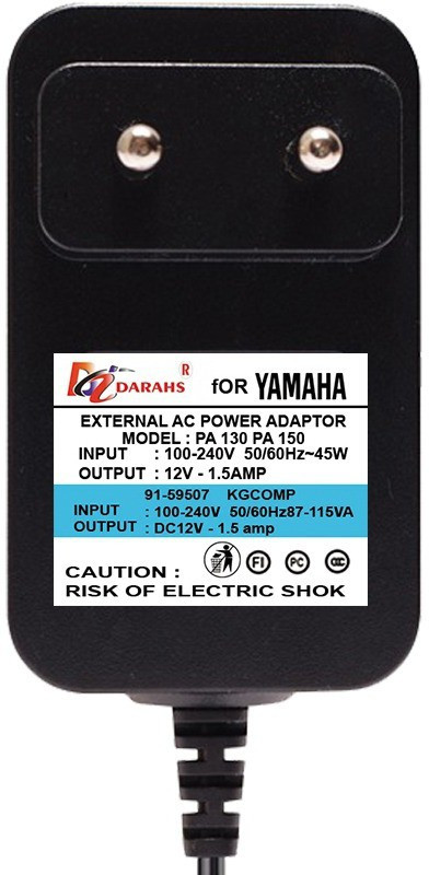 Darahs Adaptor For Yamaha PA130B PSR-F50, F51,E243,E253,E263, E343, E353, E363 Worldwide Adaptor(Black)