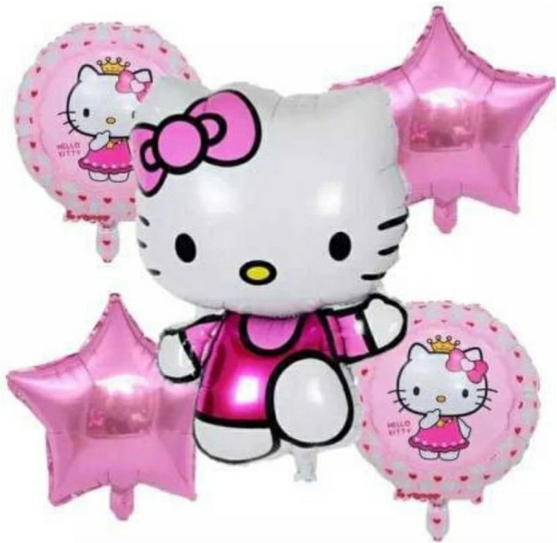 FLIPZONE Kitty Theme foil Balloons (Pink, Pack of 5) Airwalker (Pink, Pack of 5)(Set of 5)