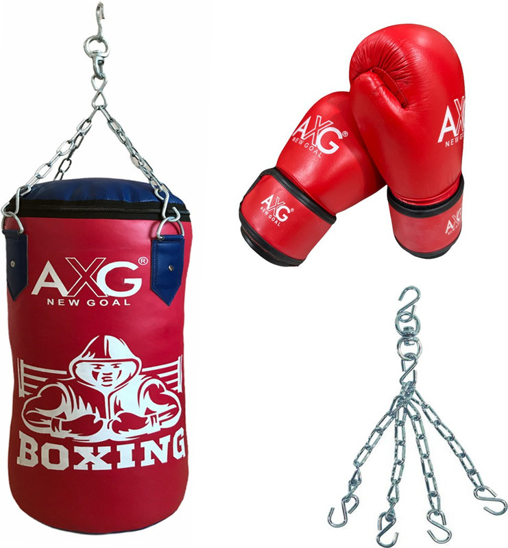 AXG NEW GOAL Professional Unfilled 3ft Punching Bag With Pure Leather Gloves Size 10oz Boxing Kit