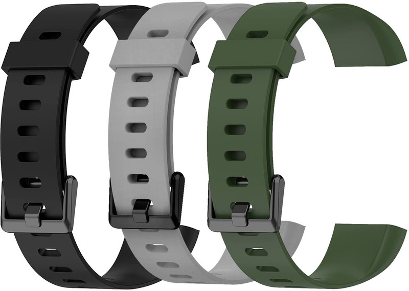 valente Pack of 3 Buckle Silicone Strap for Realme Smart Band Watch RMA183 Smart Band Strap(Green, Black, Grey)