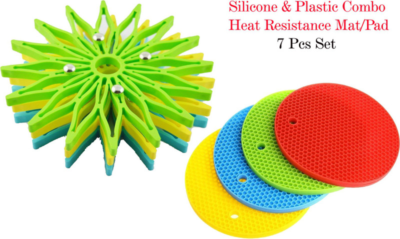 Smiling Cart Combo Trivet/Coaster Mat 3 Plastic & 4 Silicone Mats (Set of 7) Silicone Trivet(Pack of 7)