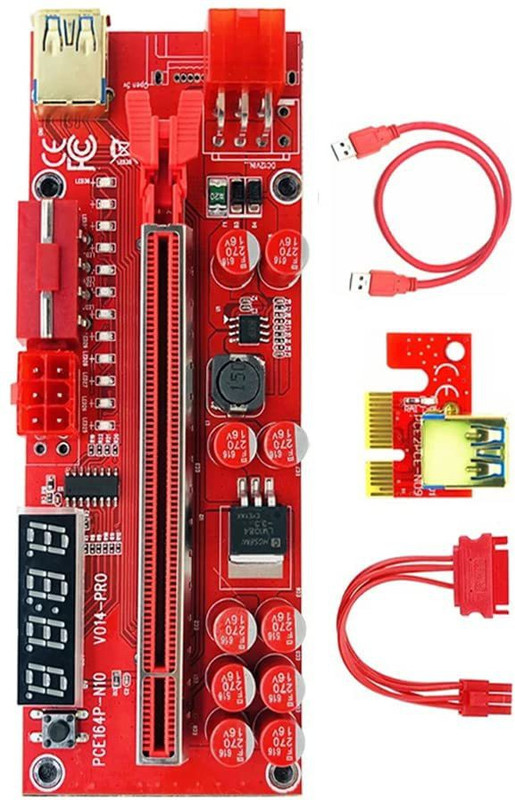 LipiWorld VER-14Pro V014 Pro PCI-E 1X to 16X Pcie Riser for Bitcoin ETH Coin Mining GDDR4 16 GB NVIDIA Chipset 64 bit 120 MHz Graphics Card
