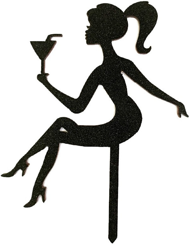 KONFIZ Sitting Girl Cake Topper MDF (Pack of 1) (Sitting Style-1) Cake Topper(Black Pack of 1)
