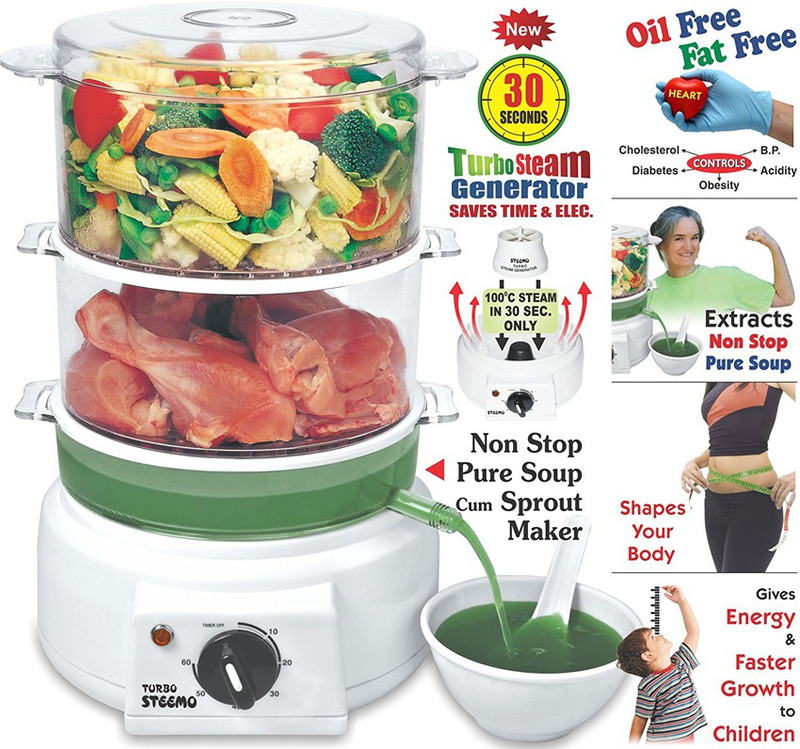 STEEMO Multi Steam Cooker With Non Stop Soup Cum Sprout Maker And New 30 Sec. Steamers Soup Maker