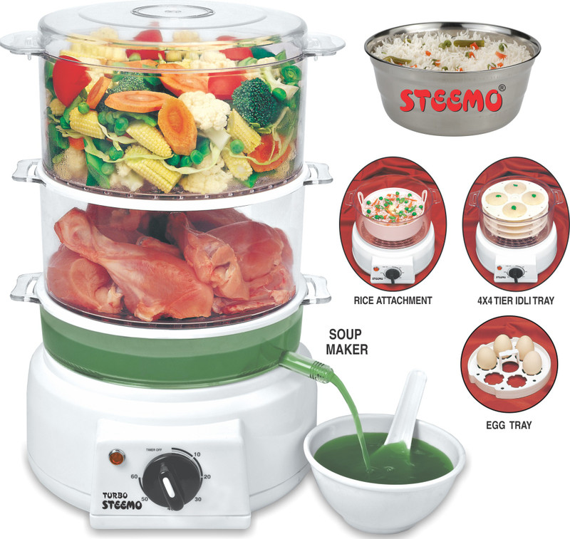 STEEMO Multi Steam Cooker With Non Stop Soup Cum Sprout Maker And New 30 Sec. Steamers Food Steamer(White)