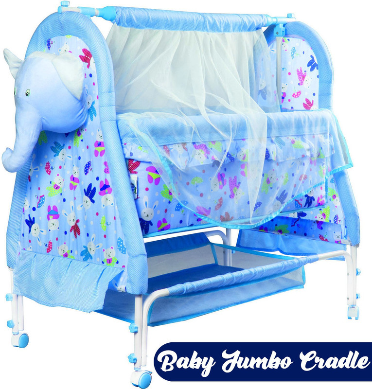 Pandaoriginals BEST QUALITY BABY CRADLE|SOFT CUSHION Baby Jhula Cute Elephant Face(Blue)