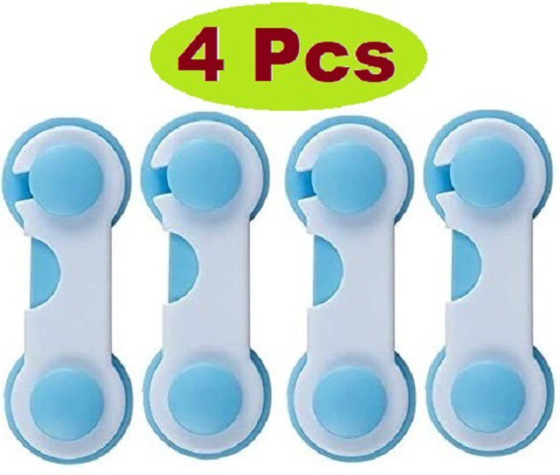 Bichwaliya Baby Safety Self Adhesive Cabinet Locks for Door, Drawers & Appliances (4 Pcs)(Blue, White)