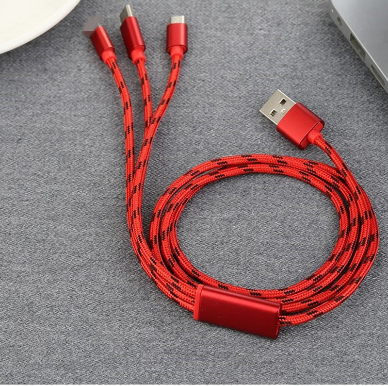 BUFONA Fast Charging Cable Universal 3in1 MultiplePin Mobile Data Cable Type-C Cable Charging Pad