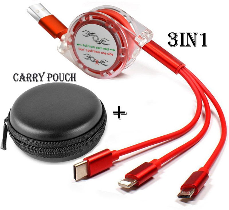BUFONA Fast Multi Charger Cable 3in1 Data Cable Retractable Charging Cable+Carry Pouch Charging Pad