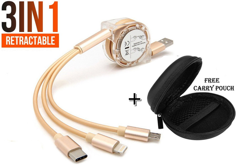 BUFONA Mobile Magic DataCable+Carry Pouch Retractable 3in1 Multipin Fast Charging Cable Charging Pad