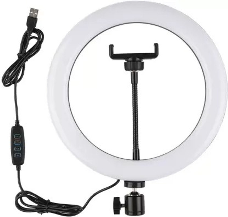 BUFONA 10inch Selfie Ring Light with Clamp Mount with 3 Modes Ring Flash Mobile light Tripod, Monopod, Monopod Kit, Tripod Ball Head, Tripod Bracket, Tripod Clamp, Tripod Kit(White, Black, Supports Up to 700 g)