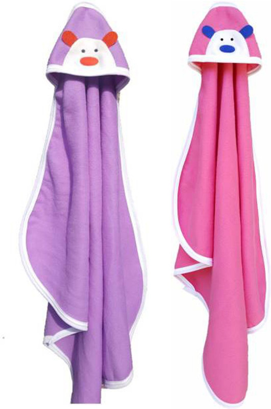 NAMAN Embroidered Crib Hooded Baby Blanket for  Mild Winter(Microfiber, Purple::Rani)
