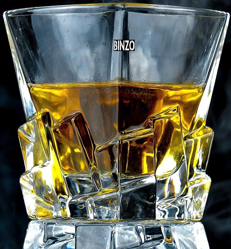 BINZO (Pack of 6) Whiskey, Scotch, Whisky, Rum, Liquor Glasses, Heavy Base Iceberg Design Glass Set Whisky Glass(300 ml, Glass, Clear)