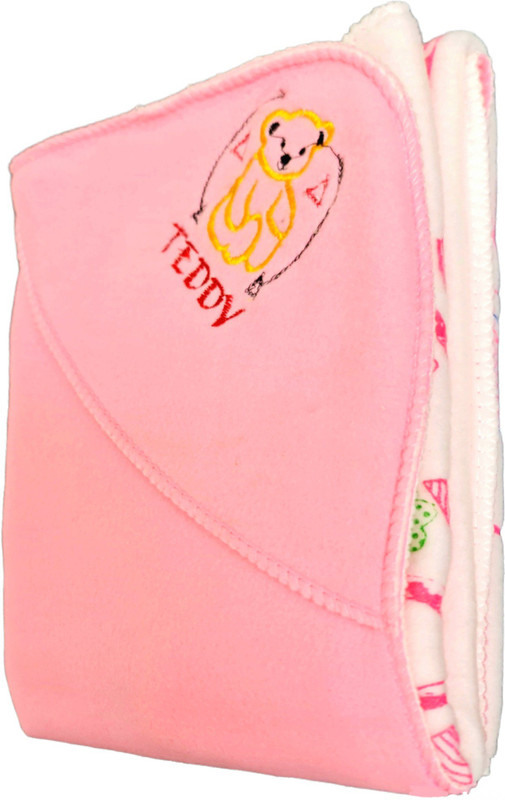 BRANDONN Embroidered Crib Hooded Baby Blanket for AC Room(Polyester, Baby Pink)