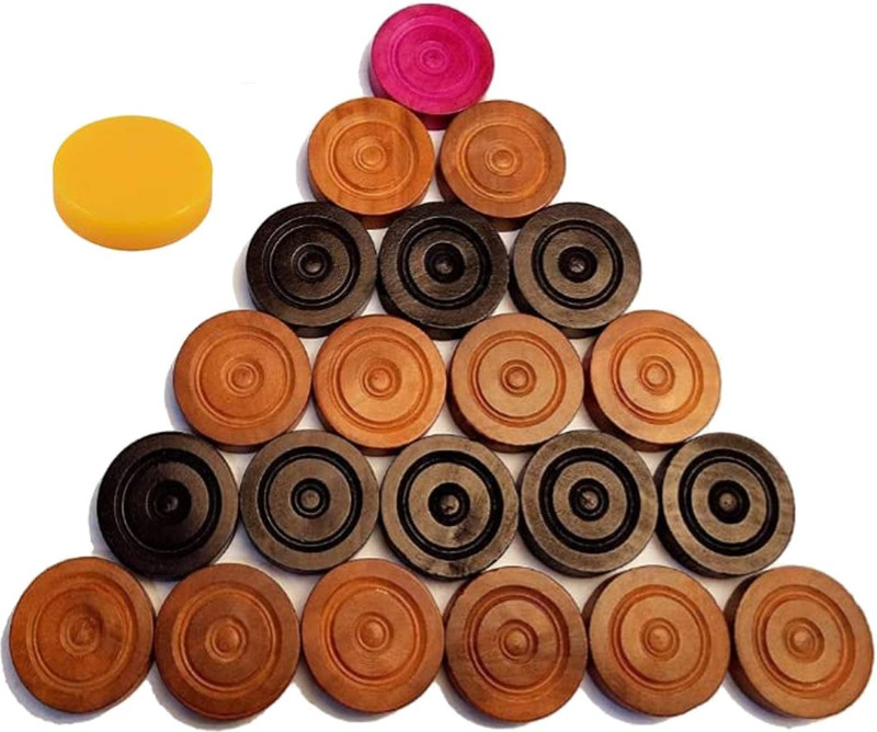 OZONIDE 24 Wooden Carrom Coins, Carrom goti Set with Striker 1 cm Carrom Board(Black, Yellow, Green)