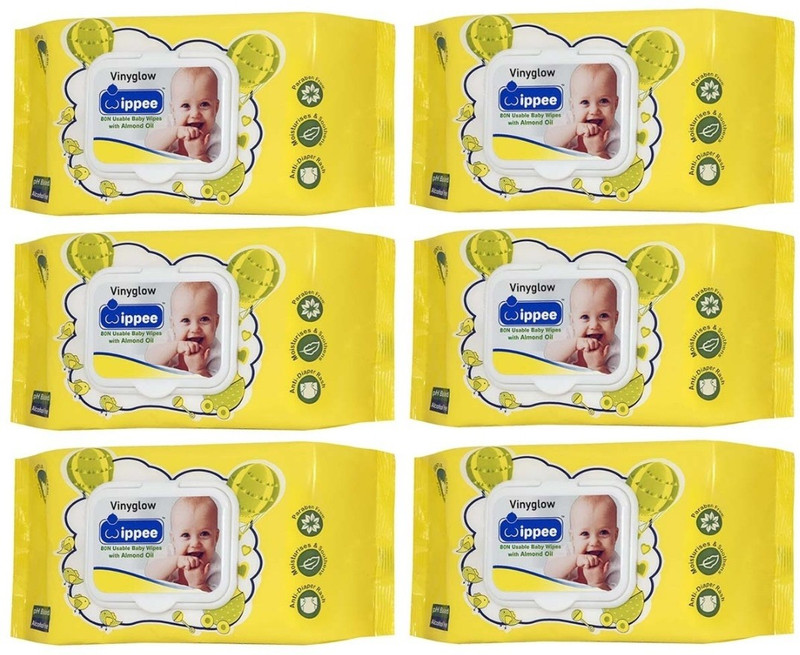 VINYGLOW WIPPEE 80N USABLE BABY WIPES WITH ALMOND OIL PACK OF 6 Wipe Warmer