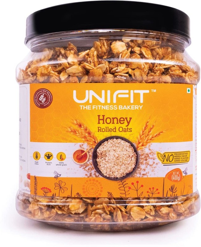 Unifit Instant Fitness Bakery Rolled Honey Oats | Protein rich Wholegrain Breakfast | Plastic Bottle  (400 g)