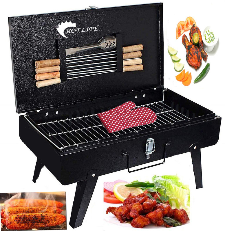 HOT LIFE BriefcaseCharcoalGrillBarbequewith8Skewers,1Grill with 8 Skewer Charcoal Grill(Portable, Foldable)