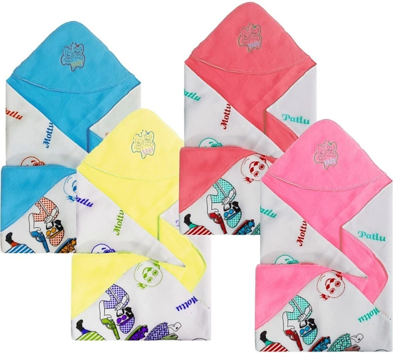 BRANDONN Embroidered Crib Hooded Baby Blanket for  AC Room(Polyester, Pink, Yellow, Sky Blue, Hotpink)