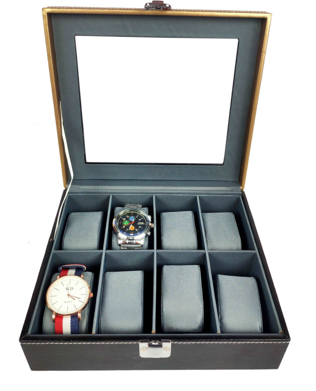 Clocksy Black & Tan Patti Color Glass Design Watch Box For 10 Watch Watch Box(Black & Tan, Holds 1 Watch)