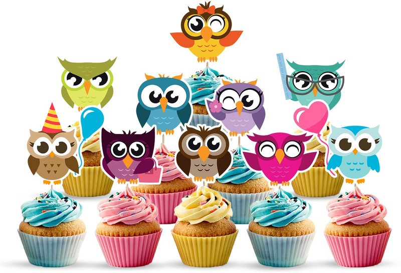 ZYOZI 10 PCS Owl Cup cake Toppers, Owl Food Picks for Animal Themed Cake Decoration Cupcake Topper(Multi Colour Pack of 10)
