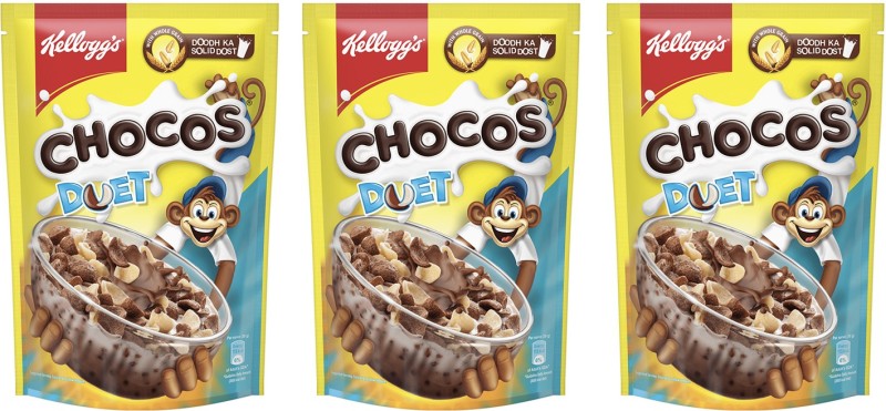 Kellogg’s Chocos Duet, High in Protein and Fibre, Breakfast Cerealss Pouch  (3 x 375 g)