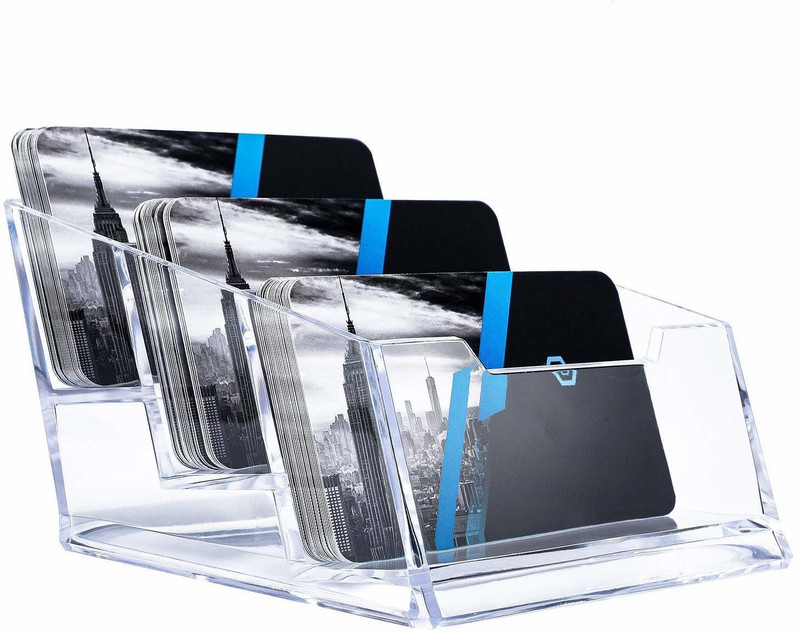 STORITE Premium Business Card Holder 3 Tiers Acrylic Visiting Card Stand Organizer 120 Card Holder(Set of 1, White)