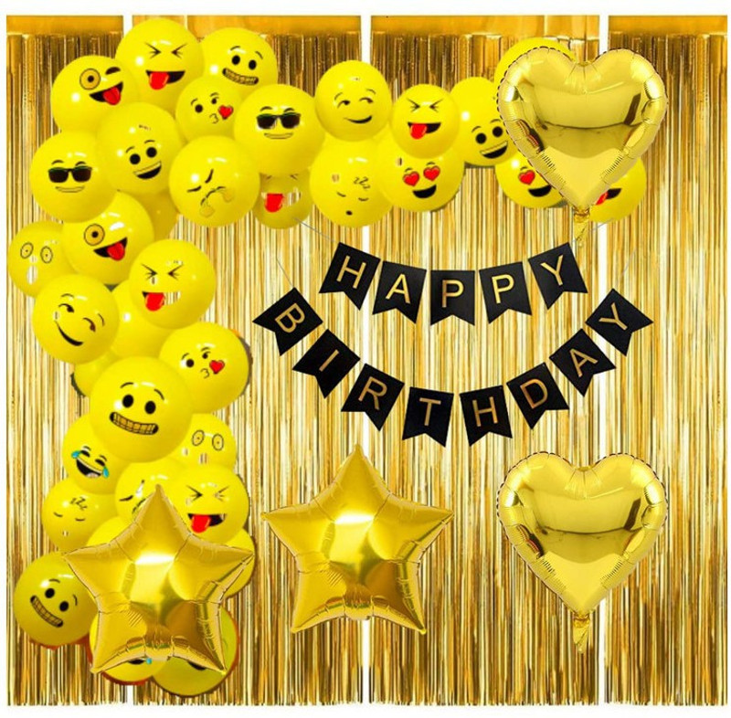 ZAMBOOREE Happy Birthday Balloons Party Decoration Kit Combo for Kids Emoji Smiley Balloon(Set of 50)