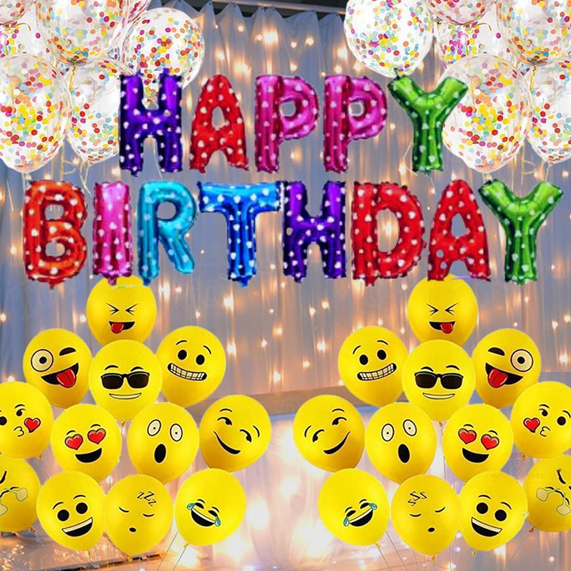 ZAMBOOREE Emoji Smiley Balloons Fairy LED Light Polka Dot Bday Foil Confetti Balloons(Set of 50)