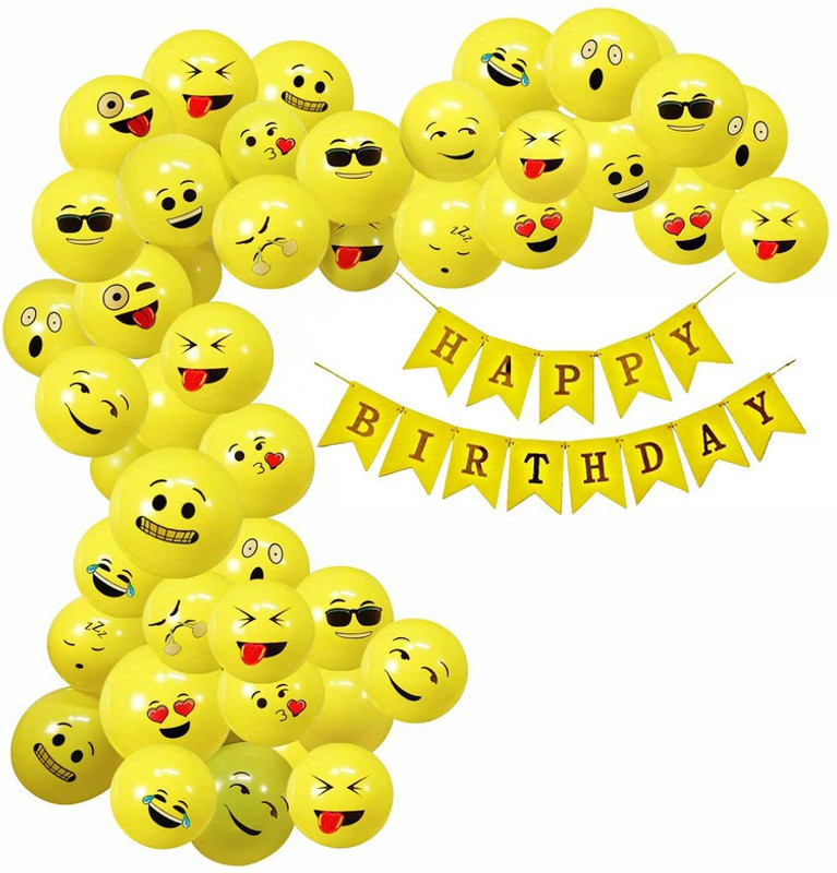 ZAMBOOREE Emoji Theme Birthday Decoration Kit - Balloon Set For Kids Party Supplies(Set of 43)