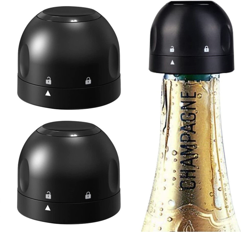 YANCI Reusable Silicone Sealed Bottle Wine Stopper Lockable Bottle Caps Plastic Bottle Stopper(Black)