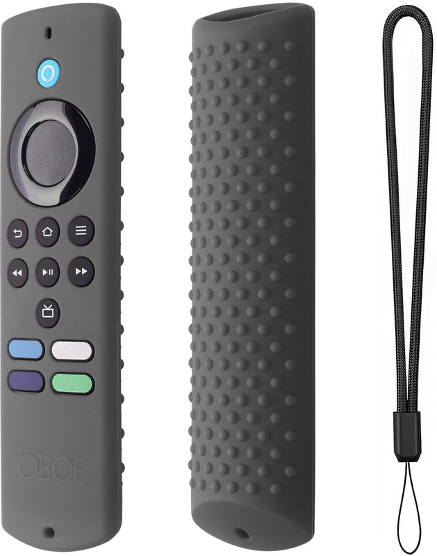 Oboe Front & Back Case for New Fire TV Stick Lite (2022) Model Alexa Voice Remote Full Wrap Remote Cover with Loop(Grey, Shock Proof, Silicon, Pack of: 1)