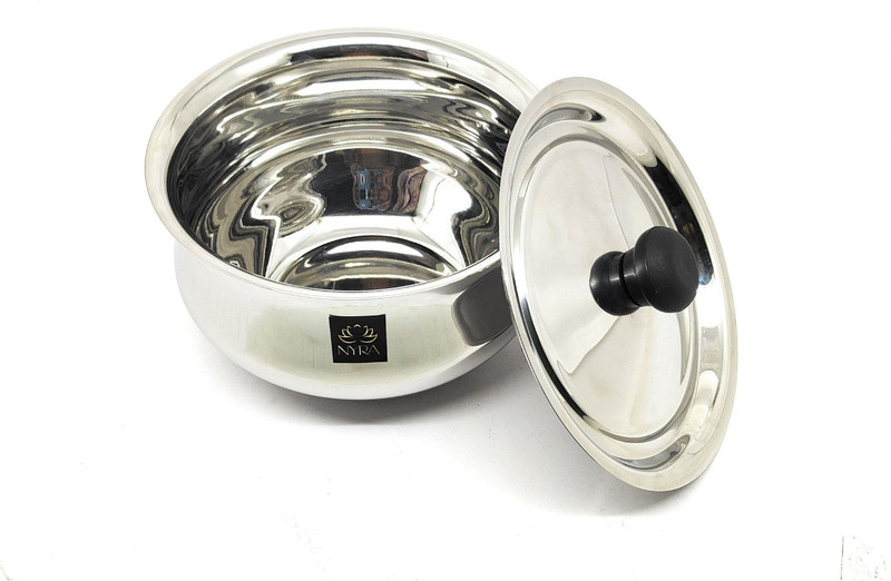 Nyra Stainless Steel Pulao Handi with Lid and PVC Knob, Cooking Pot Glossy Finish Handi 1.5 L with Lid(Steel)