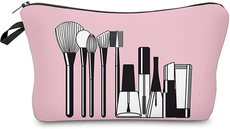 HOUSE OF QUIRK Cute Travel Waterproof Small Makeup/Cosmetic Pouch for Women - (Pink Makeup) Cosmetic Bag