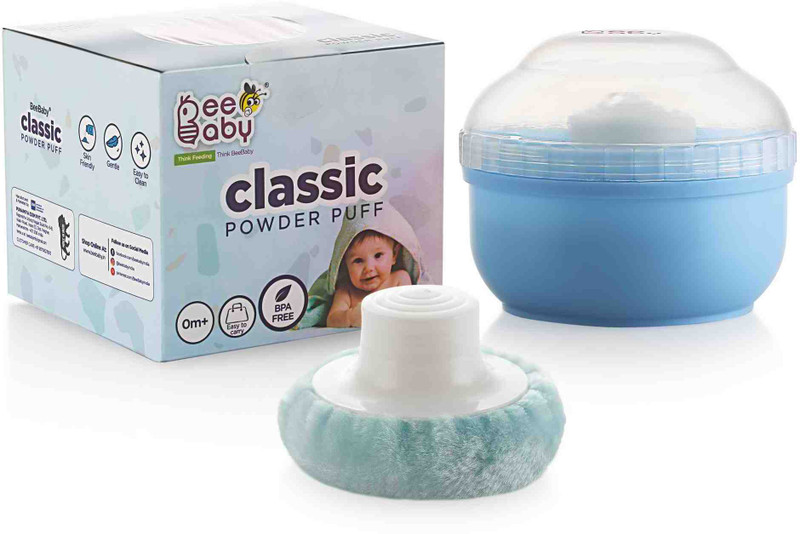 Beebaby Classic Powder Puff with Container for Baby | Soft Touch. 100% BPA Free. - Blue(Blue)