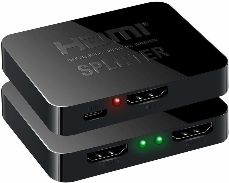microware  TV-out Cable HDMI Splitter 1 in 2 Out, links HDMI Splitter 1 to 2 Amplifier for Full HD 1080P/ 3D/ 4K Come with High Speed HDMI Cable,USB Cord(1 Source onto 2 Displays)(Black, For TV)