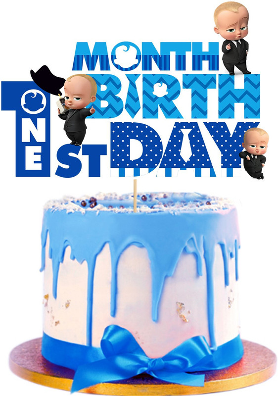ZYOZI Boss Baby 1st Month Birthday Cake Topper,Boss Baby Cake Decoration for Boy Cake Topper(Blue Pack of 1)