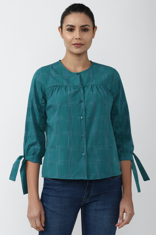 VAN HEUSEN Casual Checkered Women Blue Top