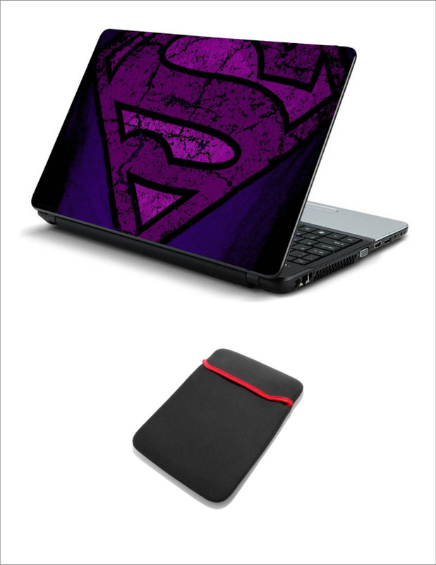 Geek PURPLE SUPERMAN SIGN DARK LAPTOP SKIN WITH LAPTOP SLEEVE 15.6 INCH Combo Set(Multicolor)