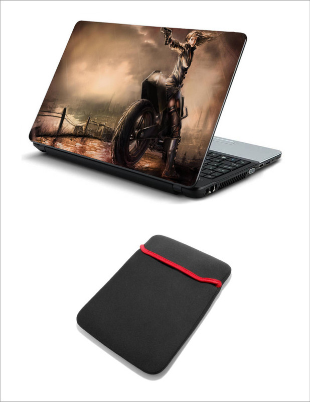 Geek FREEDOM FIGHTERS GIRL PISTOLLAPTOP SKIN WITH LAPTOP SLEEVE 15.6 INCH Combo Set(Multicolor)