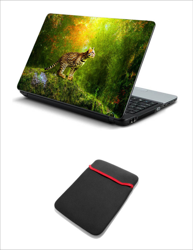 Geek 3D ANIMATION TIGER LAPTOP SKIN WITH LAPTOP SLEEVE 15.6 INCH Combo Set(Multicolor)