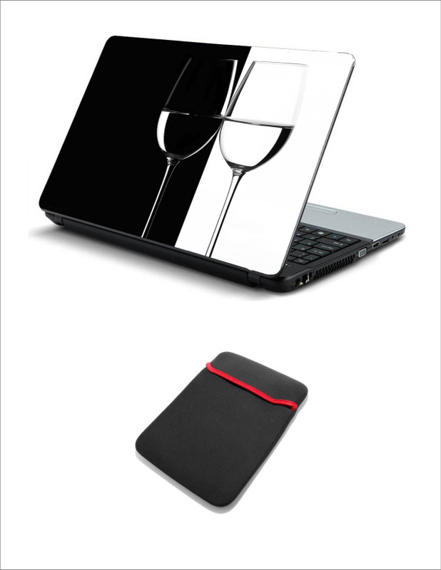 Geek BLACK GLASSES WOOD WHITE LAPTOP SKIN WITH LAPTOP SLEEVE 15.6 INCH Combo Set(Multicolor)