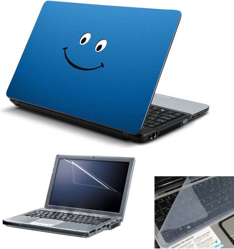 Geek Blue Smile 3in1 Laptop Skins with Laptop Screen Guard and Key Protector HQ 15.6 Inch Combo Set(Multicolor)