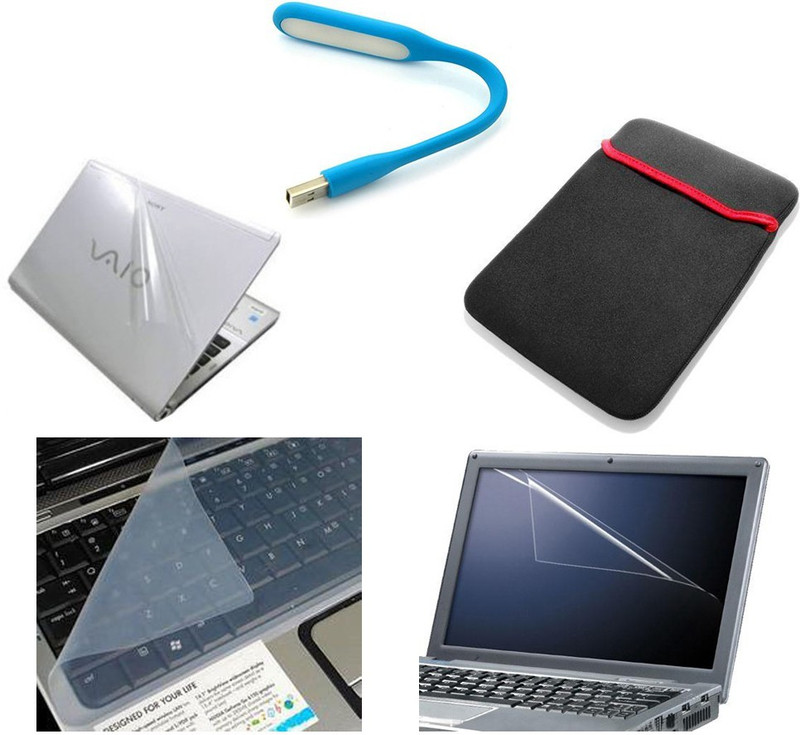 Psycho Art 5 in 1 Combo - Laptop Skin, Sleeve, USB Led Light, Screen & Key Guard Combo Set(Transparent)