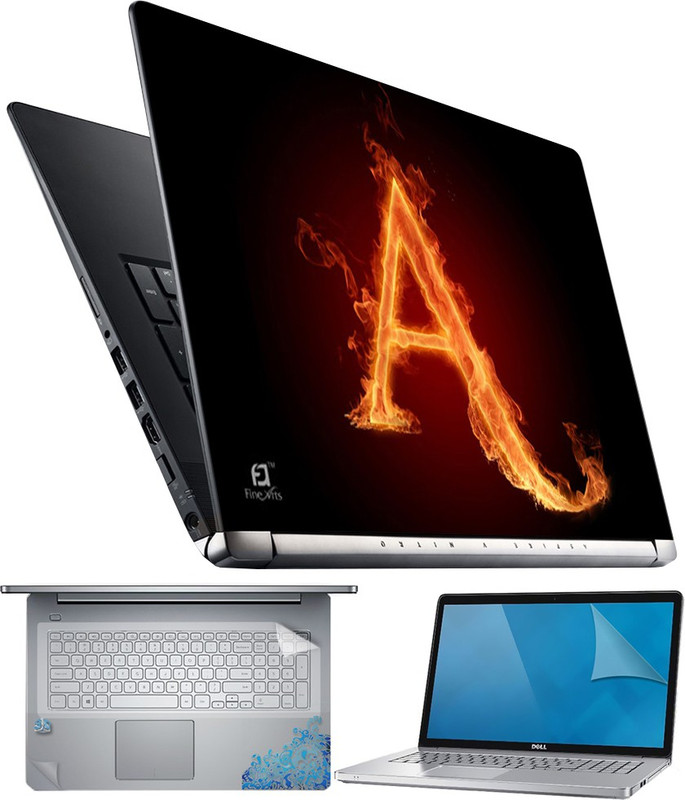 FineArts Letter A Fire 4 in 1 Laptop Skin Pack with Screen Guard, Key Protector and Palmrest Skin Combo Set(Multicolor)
