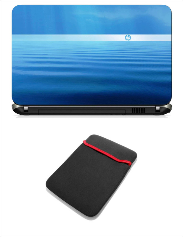 Geek hp Above water Waves Horizon 2in1 LAPTOP SKIN WITH LAPTOP SLEEVE 15.6 INCH Combo Set(Multicolor)