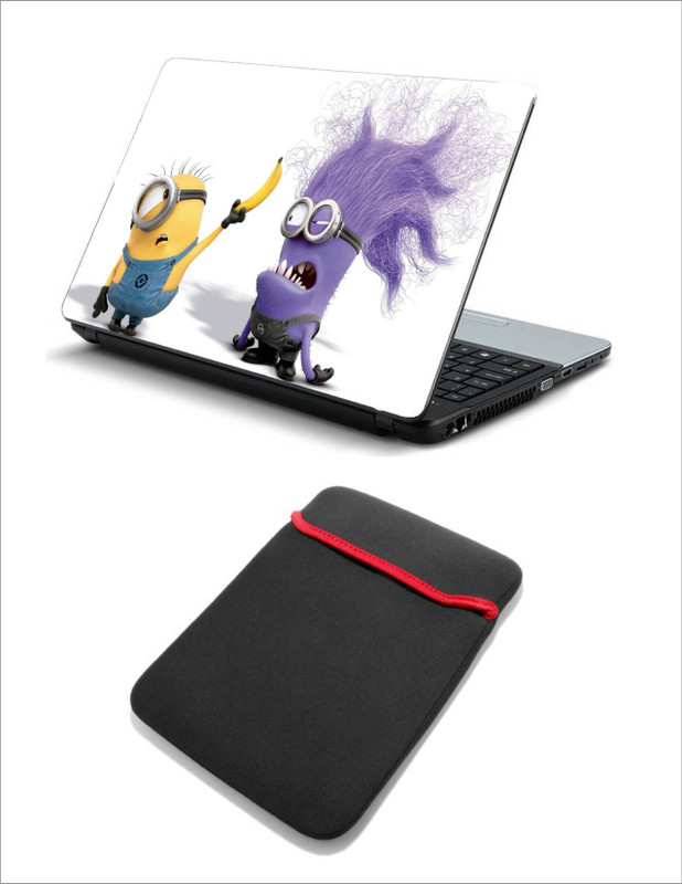 Geek Carl With Evil Minion 2in1 LAPTOP SKIN WITH LAPTOP SLEEVE 15.6 INCH Combo Set(Multicolor)
